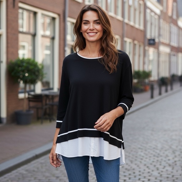 Elegant Black and White Layered Look Tunic Sweater Woman’s Size 2X NWT - Picture 10 of 12